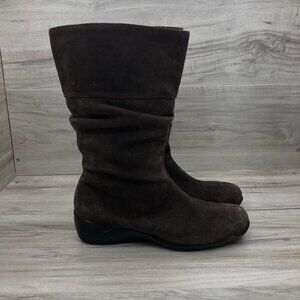 Azaleia Slouch Boots Womens 7.5M Brown Suede Pull On Ankle Zip Shoes